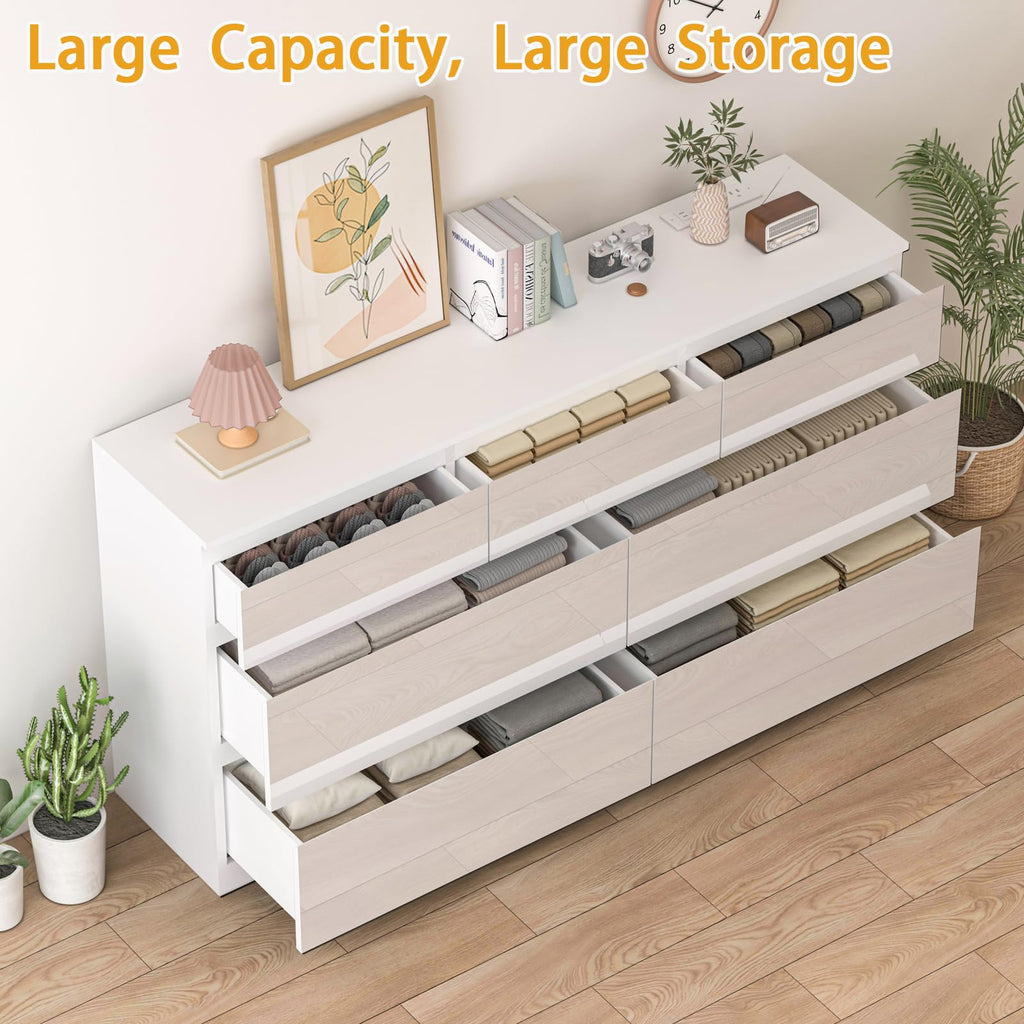 7 Drawers Dresser with Charging Station, Modern Large Dresser with 7 Handle Free Drawers, Wood Chest of Drawers