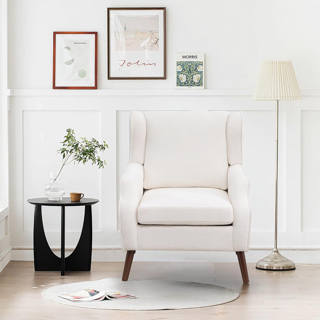 Accent Chair ,Mid Century Modern Wingback Chair ,Upholstered Armchair with Lounge Seat and Wood Legs Apartment Small