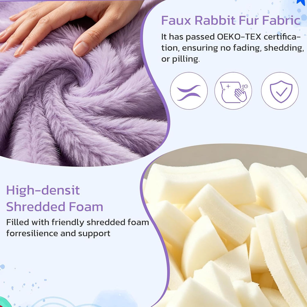 24 Inches Memory Foam Bean Bag Chair - Ultra Soft Faux Rabbit Fur Round Sofa with Handle & Machine Washable Cover