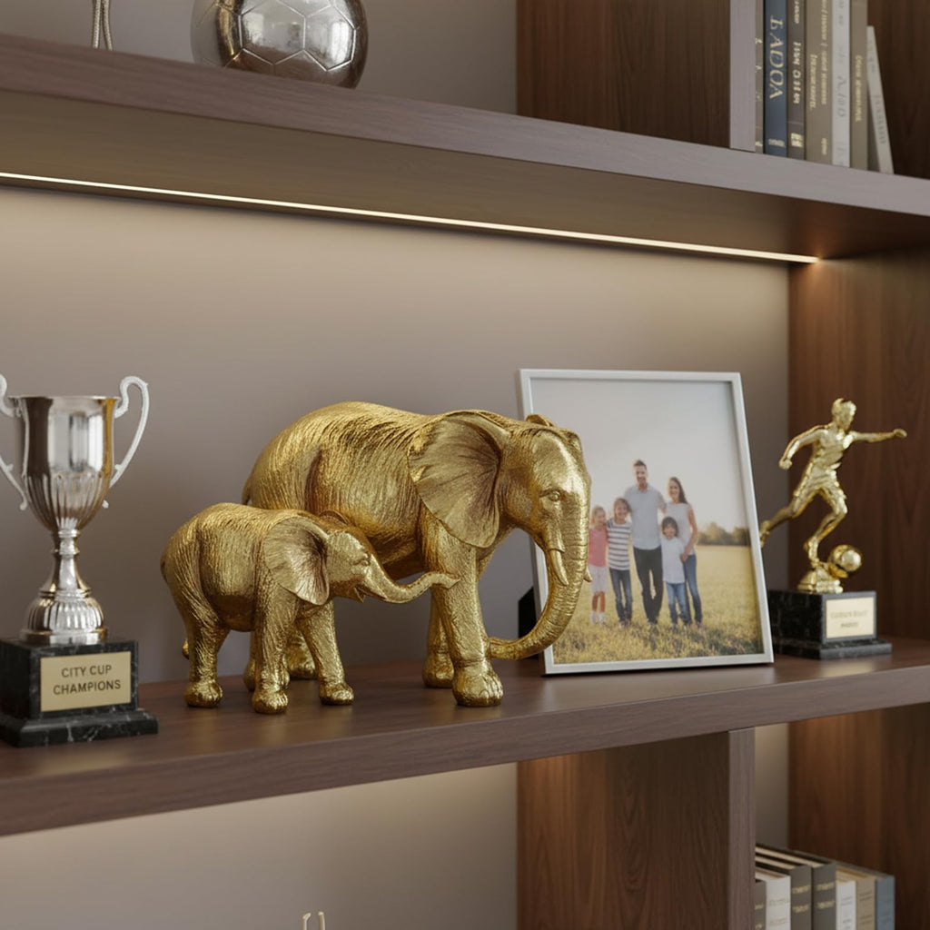 Large Elephant Statue Home Decor Indoor - Mother & Child Sculptures, Luxury Resin Statue Entryway Table Shelf Accent