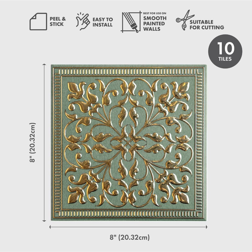 Peel and Stick Metal Backsplash , Rustic Farmhouse, 10-Pack | 8 x 8 in tile size; Covers up to 4.44 sq ft; Aluminum;