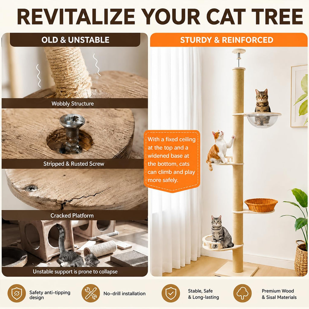 Floor to Ceiling Cat Tree for Indoor Cats, 7-9ft Adjustable Tall Cat Tower