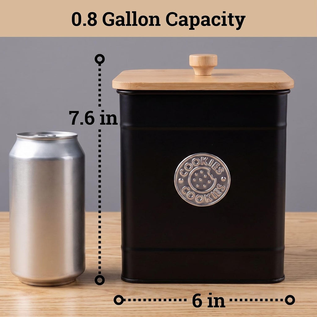 Cookie Jar with Airtight Bamboo Lid, 6"D x 8"H, 1 Gallon Iron Cookie Tin