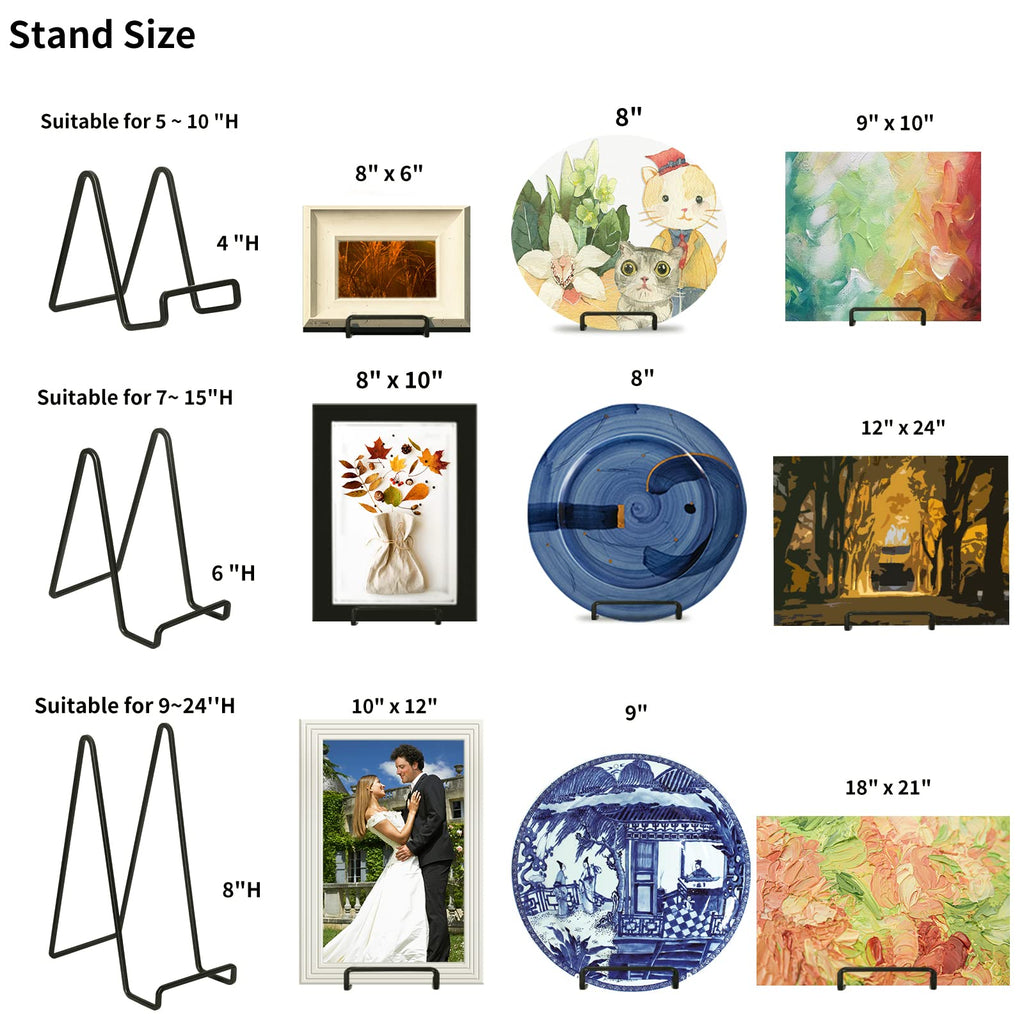 4 Pack 8.5 Inch Black Picture Stands for Display Square Plate Holder Display Stand Frame Stand for Picture