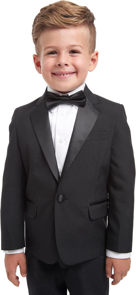 Boys' Piece Tuxedo Suit Set with Jacket, Pants, Dress Shirt & Bow Tie for Weddings & Special Occasions