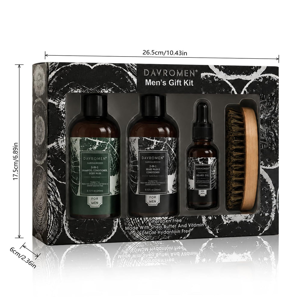 Men's Self Care Gift Set, 4 Pcs Sandalwood Scented Luxury Spa & Grooming Set, Birthday & Father's Day Gifts Set for
