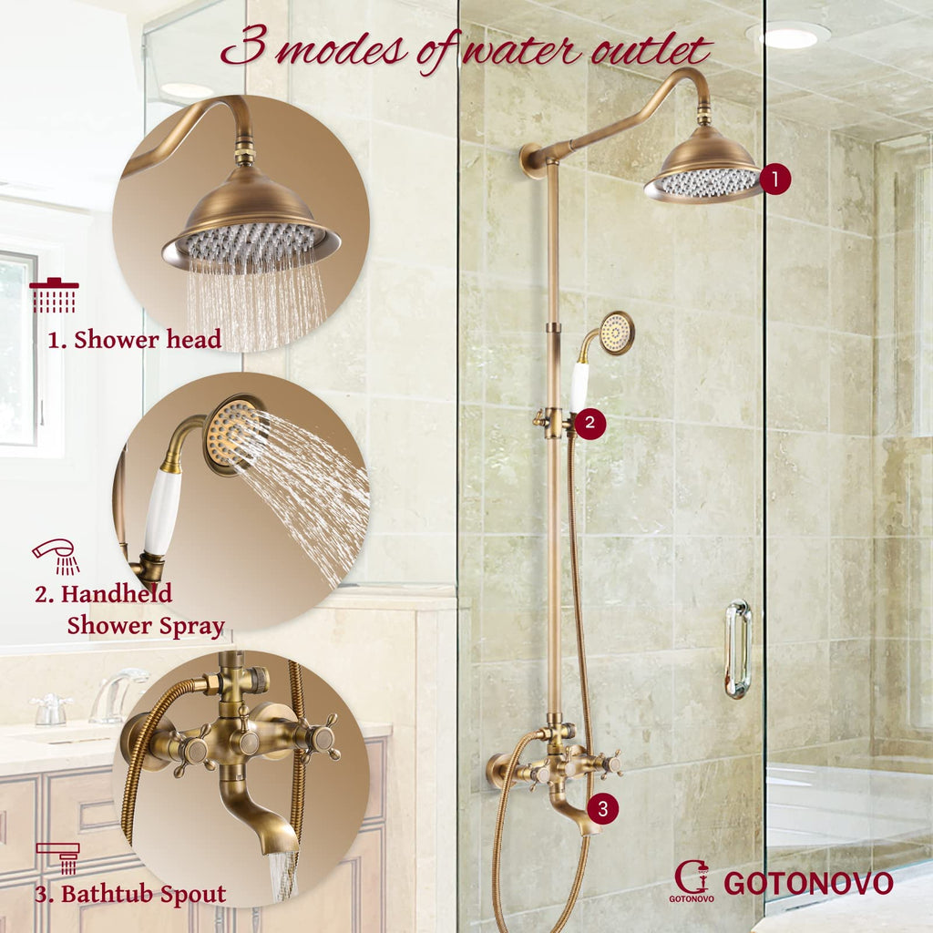 Exposed Shower System Kit with Tub Spout Vintage,Antique Brass