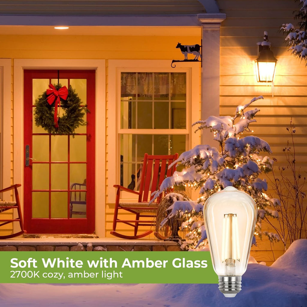 Vintage LED Edison Bulbs 40 watt Equivalent, Dimmable E26 Light Bulb 2700K Soft Warm White, Amber Glass ST58 Vintage