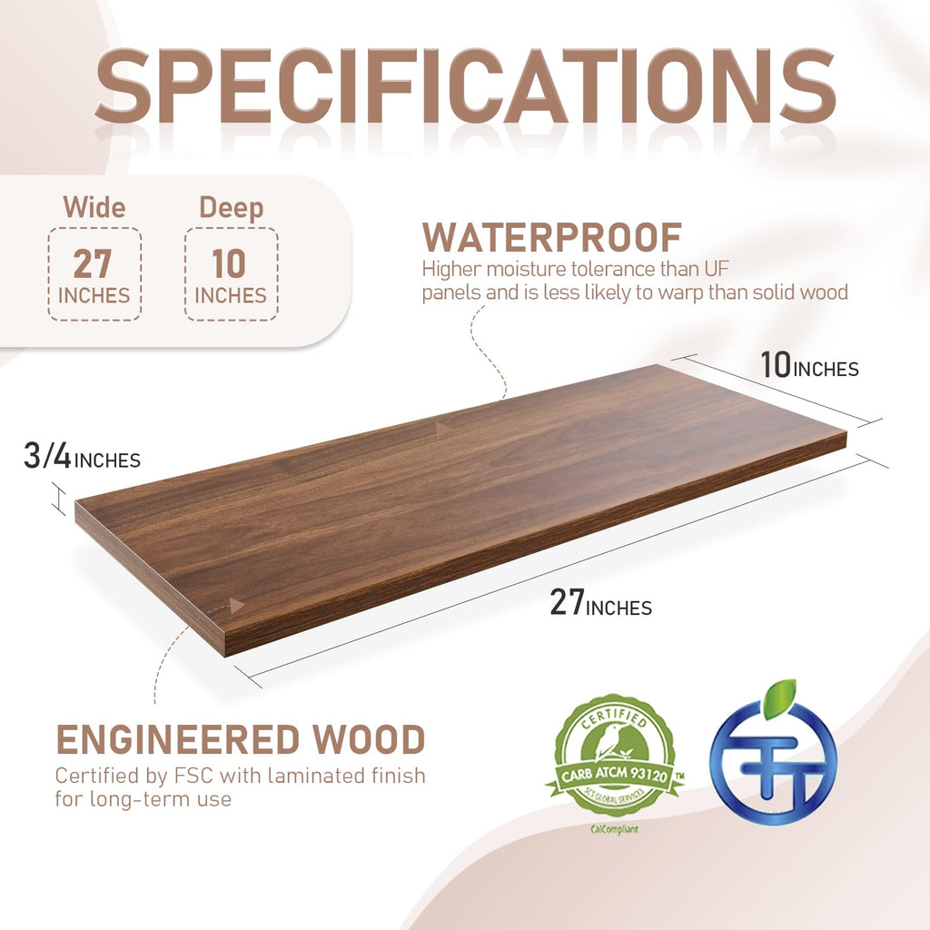 27 inch Long 10 inch Deep Floating Shelves for Wall Set of 2, Large Open Shelves Wall Mounted, Space Saving Home and