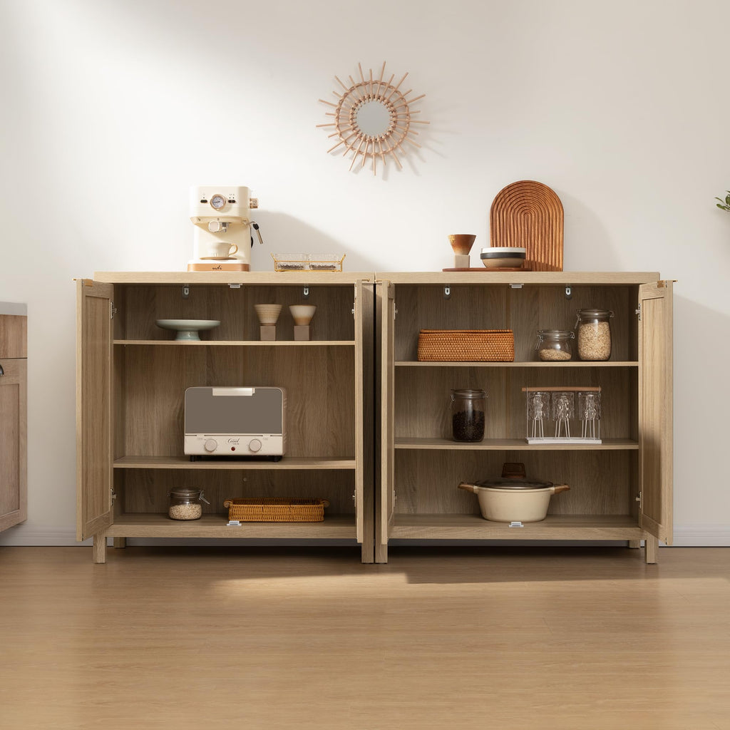68" Rattan Sideboard Buffet Cabinet with Storage Boho Credenza