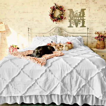 3 Pc Diamond Ruffle Duvet Cover Set Queen Size-100% Egyptian Cotton 600 Thread Count - Durable Decorative Bedding
