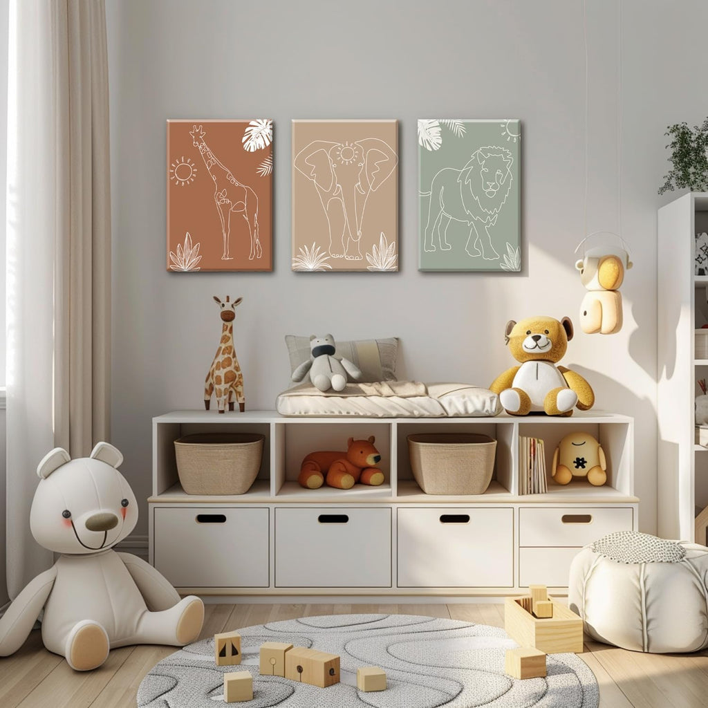Nursery Wall Art Safari Animal Canvas Prints Boy Baby Room Decor