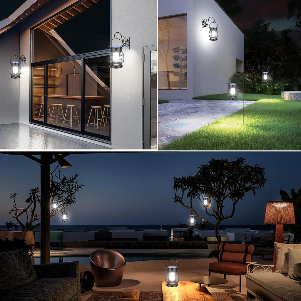 Metal Solar Lanterns Outdoor, Hanging Lights, 4 Pack, Cool White