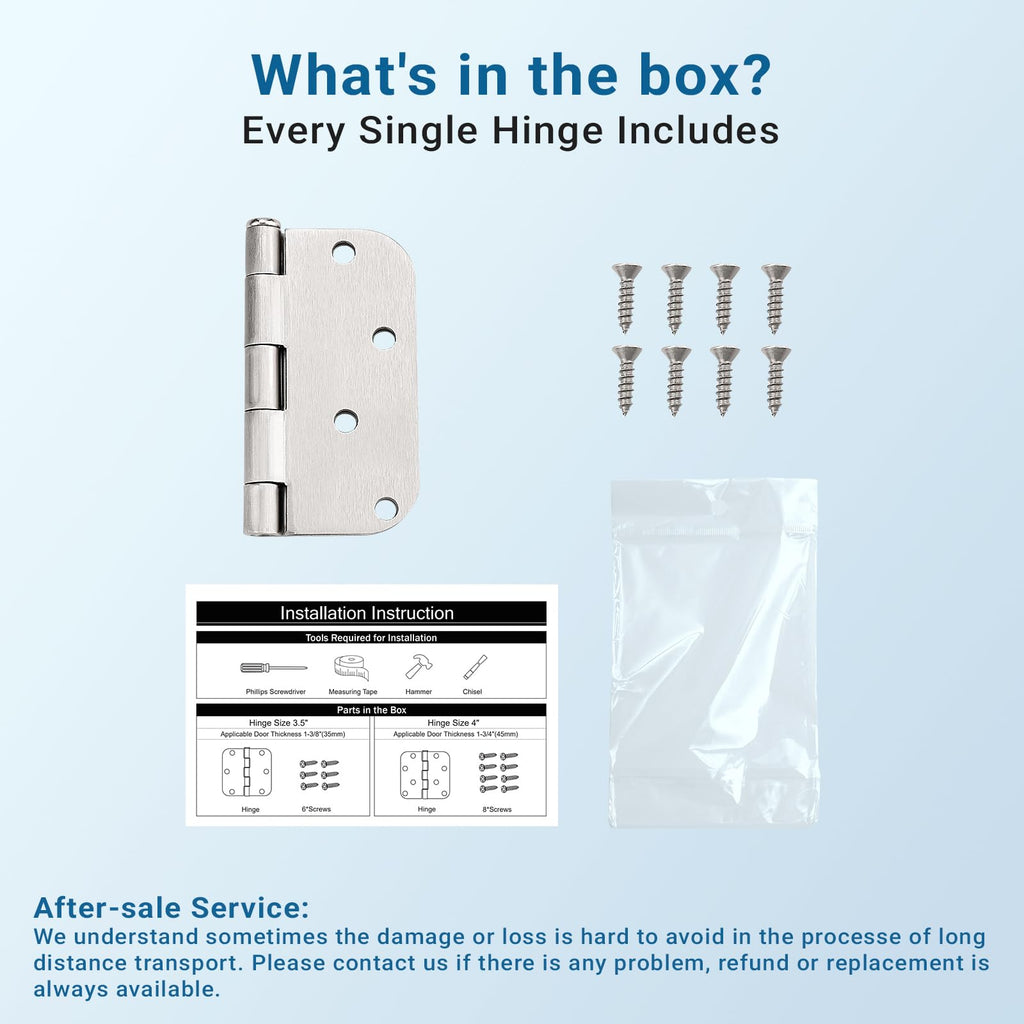 4 Inch Door Hinges Brushed Nickel, Interior Door Hinges, 12 Pack
