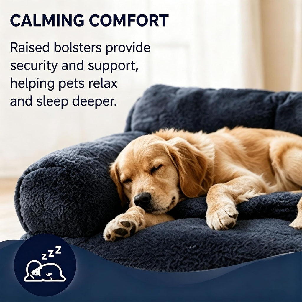 Plush Calming Pet Sofa Bed for Dogs and Cats with Removable Washable Cover, Soft Orthopedic Comfort Pet Couch Bed