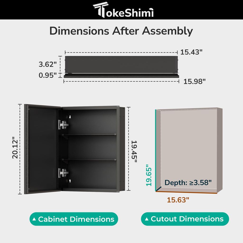 16 x 20 Medicine Cabinet Mirror, Black Aluminum Frame