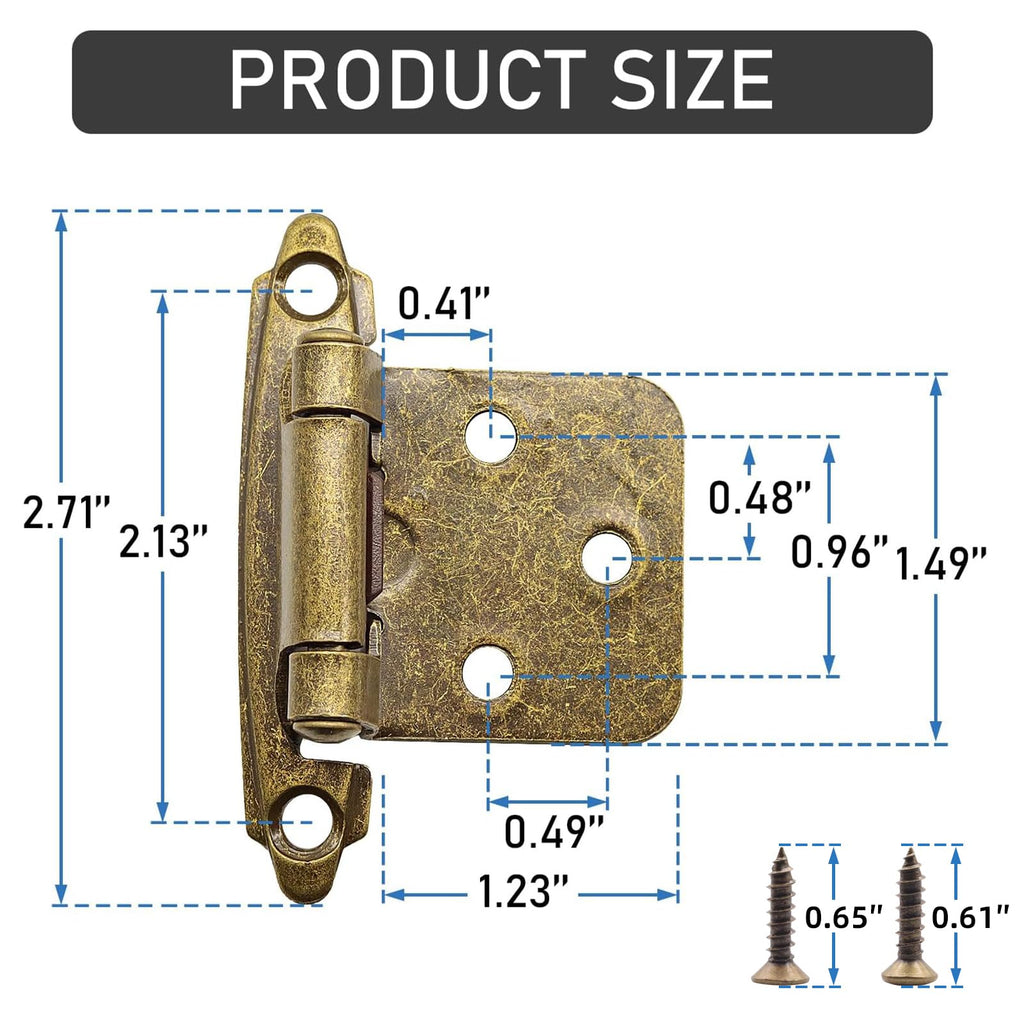 50 Pack (25 Pairs) Kitchen Cabinet Hinges Overlay Antique Brass