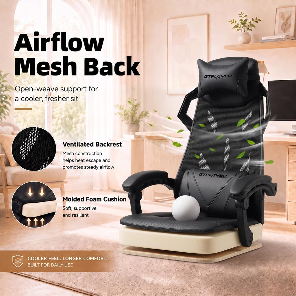 Gaming Chair, Computer Chair with Mesh Back, Ergonomic Gaming Chair with Footrest, Reclining Gamer Chair with