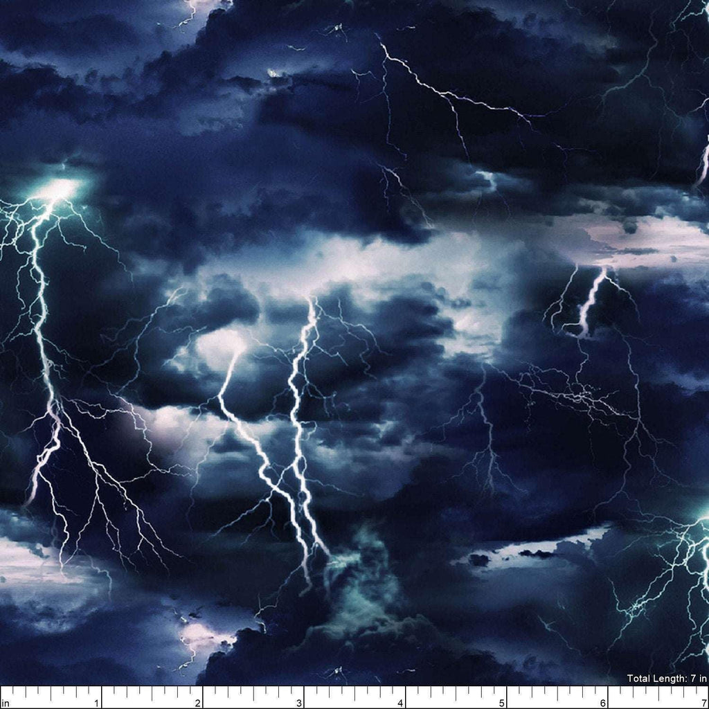 Cotton Landscape Medley Thunder Storm Lightning Bolts Storm Chasers Clouds Black Cotton Fabric Print by the Yard