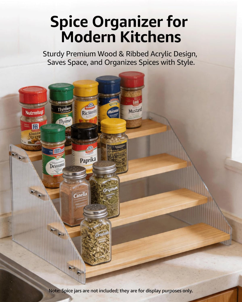 Tiered Spice Rack Organizer for Countertop & Cabinet, 4-Tier 12 Seasoning Storage Shelf, Space Saving Standing Spice