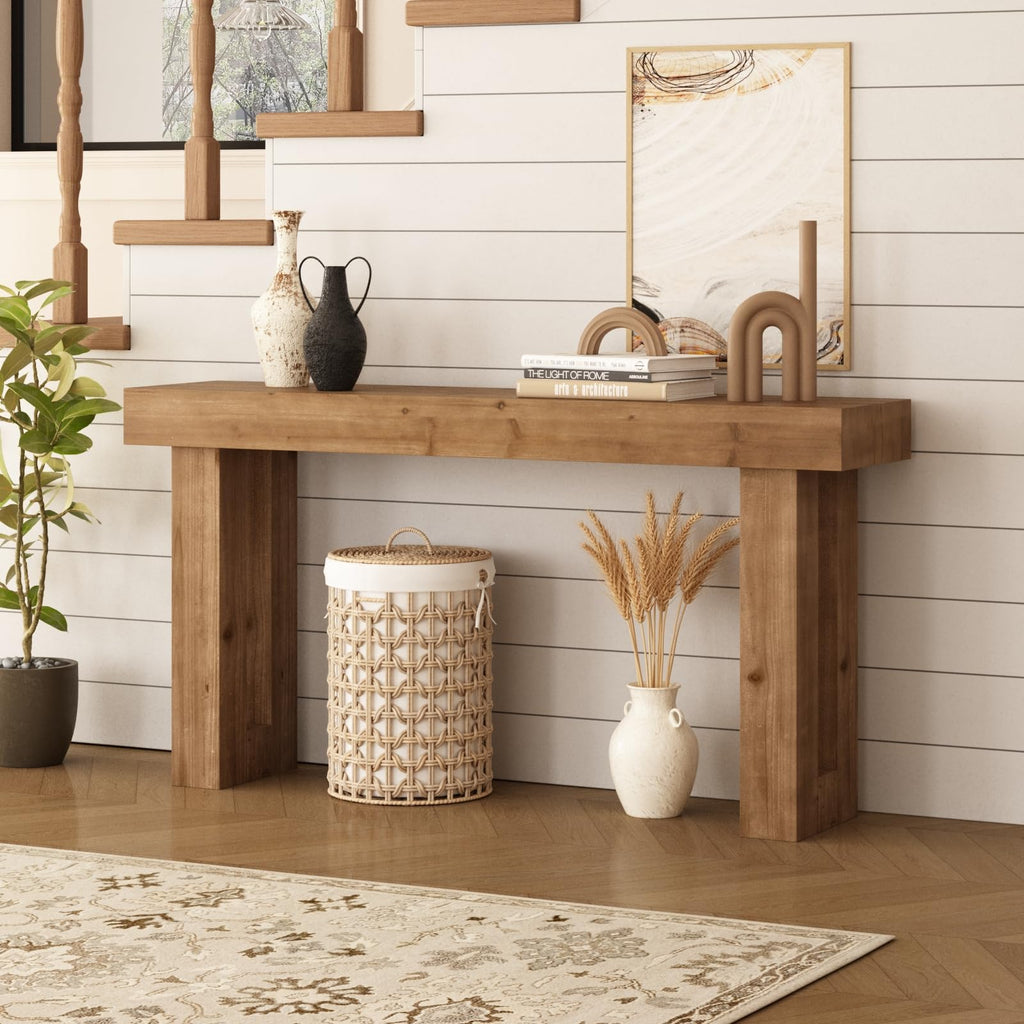 Solid Wood Entryway Table, 59-Inch Long Farmhouse Console Tables