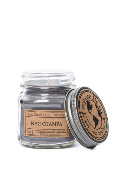 Mason Jar Candle, Nag Champa, 8 oz. - Scents of Plumeria, Asian Resins, & Sandalwood - 100% Soy Wax, No Lead, Kraft