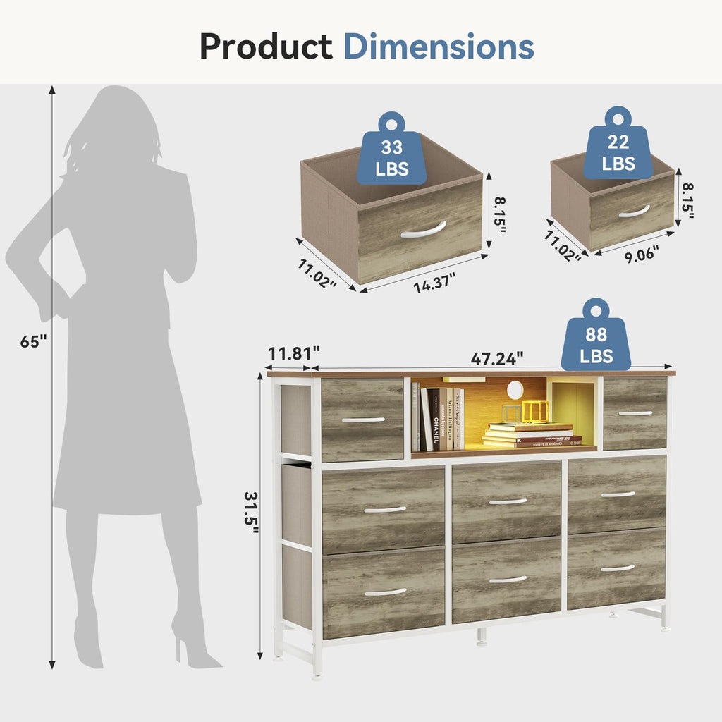 LED TV Stand Dresser with Charging Station, Entertainment Center