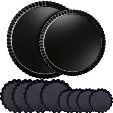 Tart Pan Set, 10 & 9 Inch Tart Pans with 5 & 4 Inch Mini Tart Pans Removable Bottom, Quiche Pan Carbon Steel Heavy