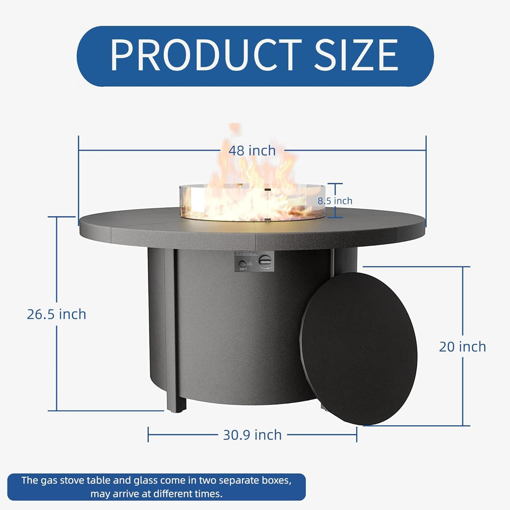 48" Round Propane Fire Pit Table with Lid