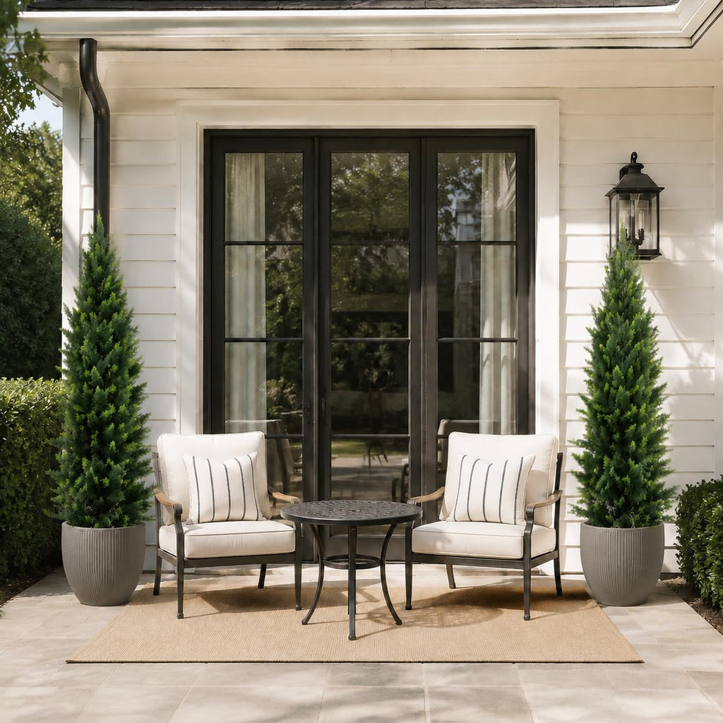 Artificial Cedar Topiary Trees 5ft Set of 2 Cypress Tree with Ground Spike