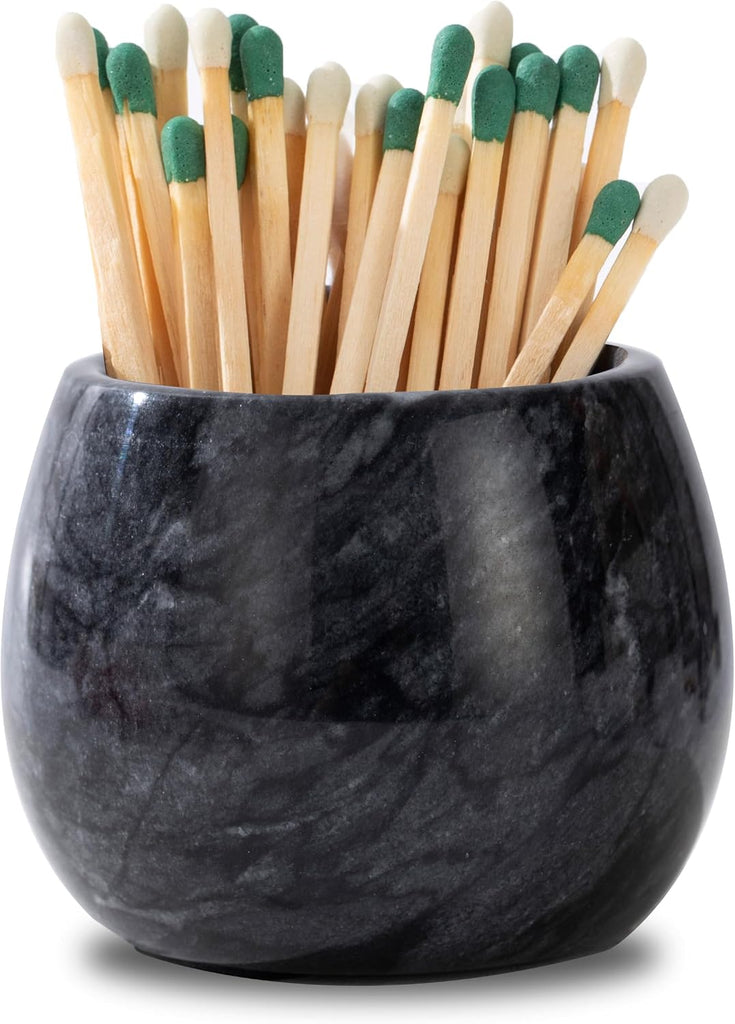 Decorative Marble Match Holder - Matches Box for Long Matches Sticks- Matches in a Jar with Striker(Wooden Matches
