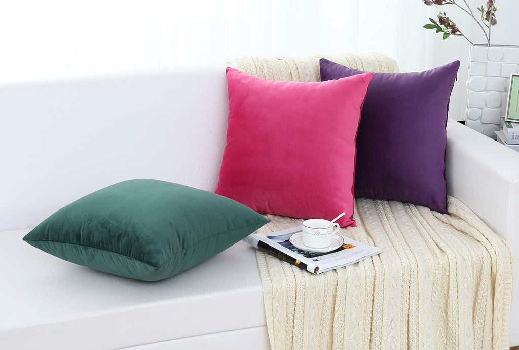 Comfy Soft Thick Velvet Throw Pillow Covers Decorative Solid Square Couch Cushion Cases Sofa Car Decor (Hot Pink, 20
