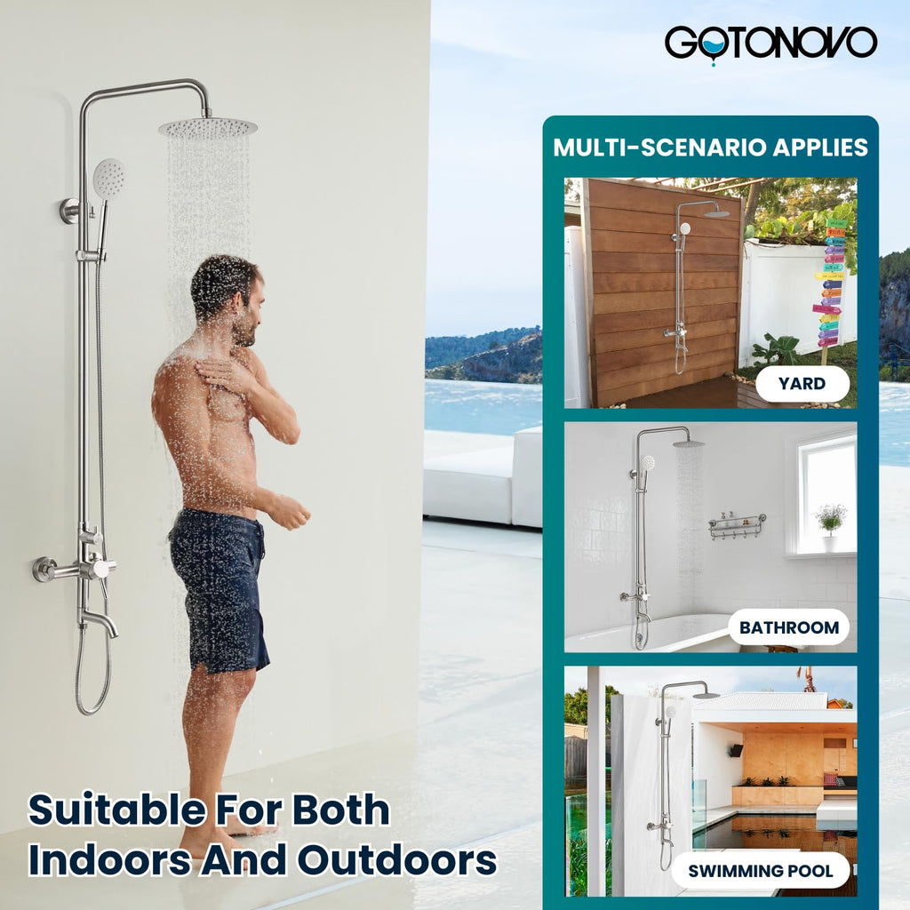 SUS304 Outdoor Shower Kit 8'' Head with Handheld Brushed Nickel