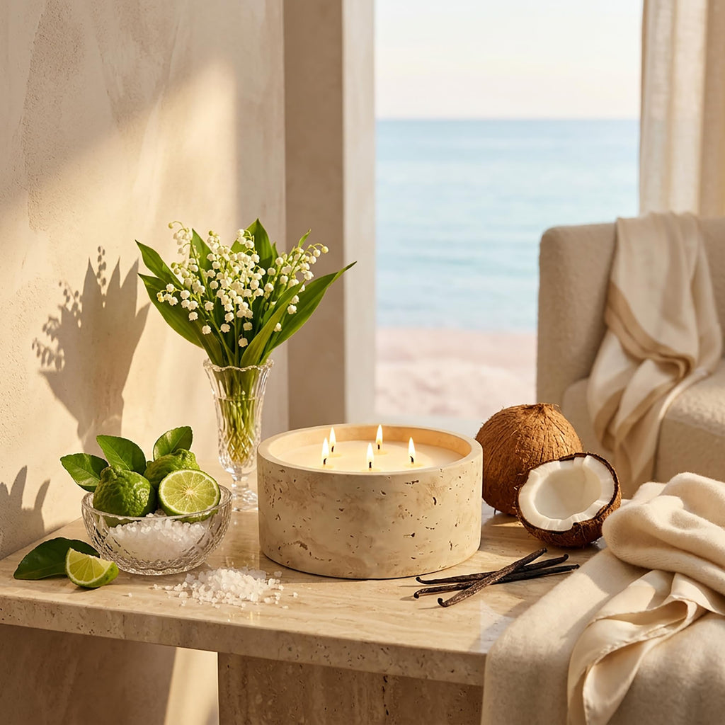 3-Wick 21oz Large Scented Candle-Sea Salt & Bergamot & Coconut, Soy Coconut Wax Blend Candle with Acacia Wood