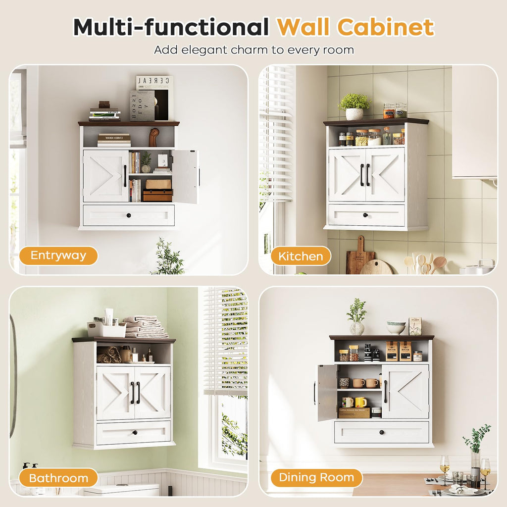 Bathroom Wall Cabinet, Wall Mounted Medicine Cabinet 24.4"H x 23.6"W x 9"D