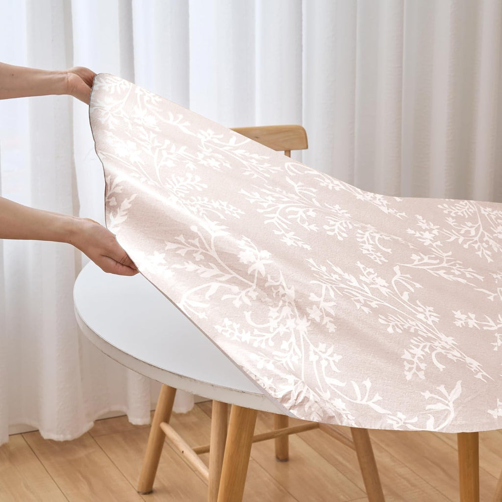 Round Vinyl Fitted Tablecloth with Flannel Backing Elastic Edge Plastic Table Cover - Warm Brich - Waterproof
