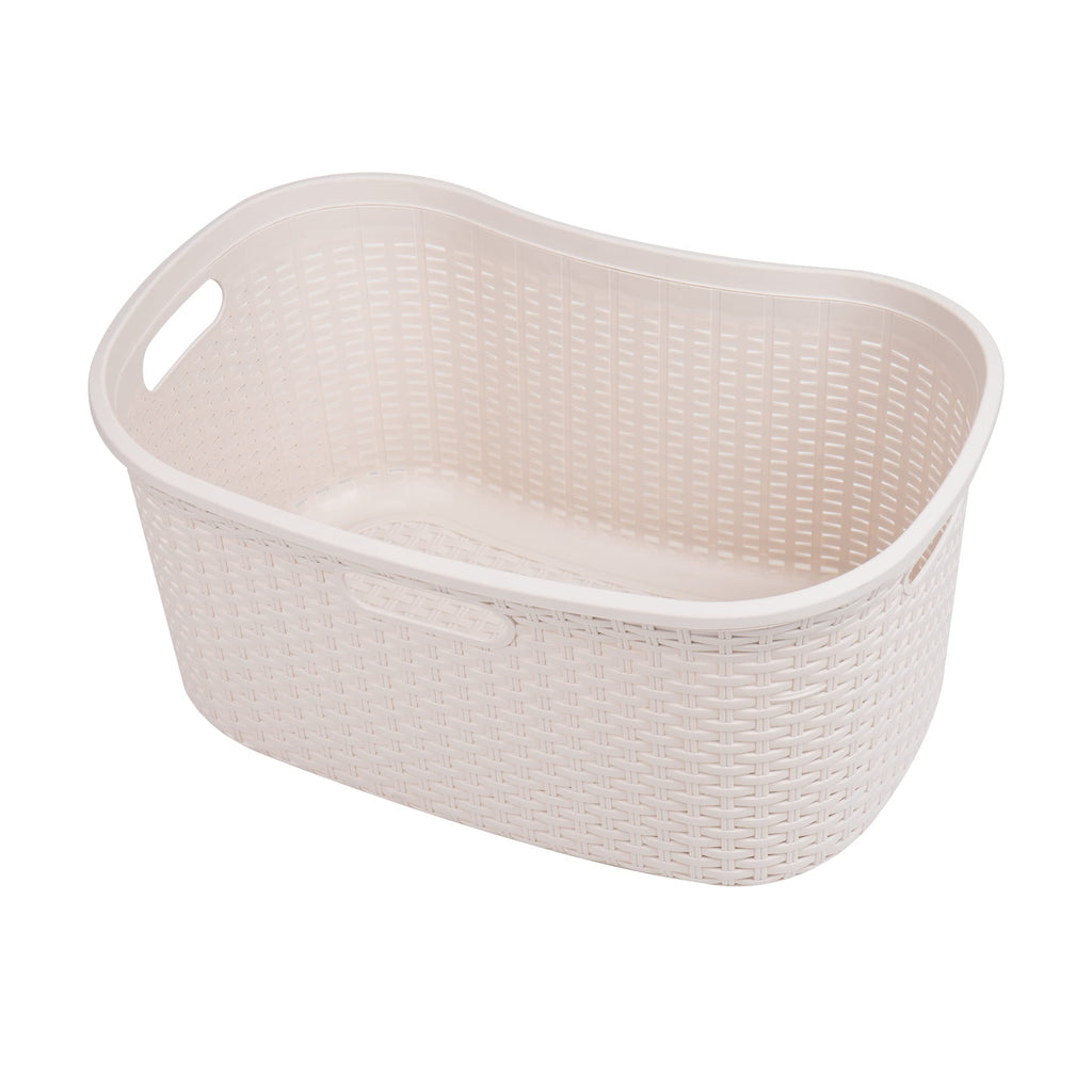 40L Laundry Basket, Clothes Hamper, Premium Wicker Design, Plastic, Set of 2, Ivory