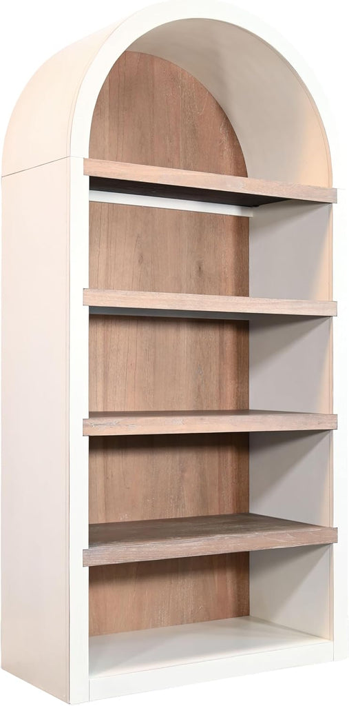 Arched Solid Wood Bookcase, 84” Tall - Painted Mahogany with Shelves, Fully Assembled