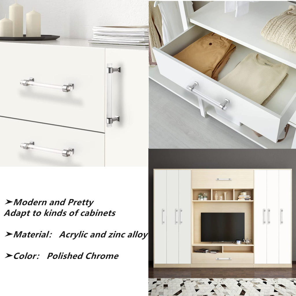 Acrylic Cabinet Handles & Pulls 5" Hole Centers Round 10 Pack