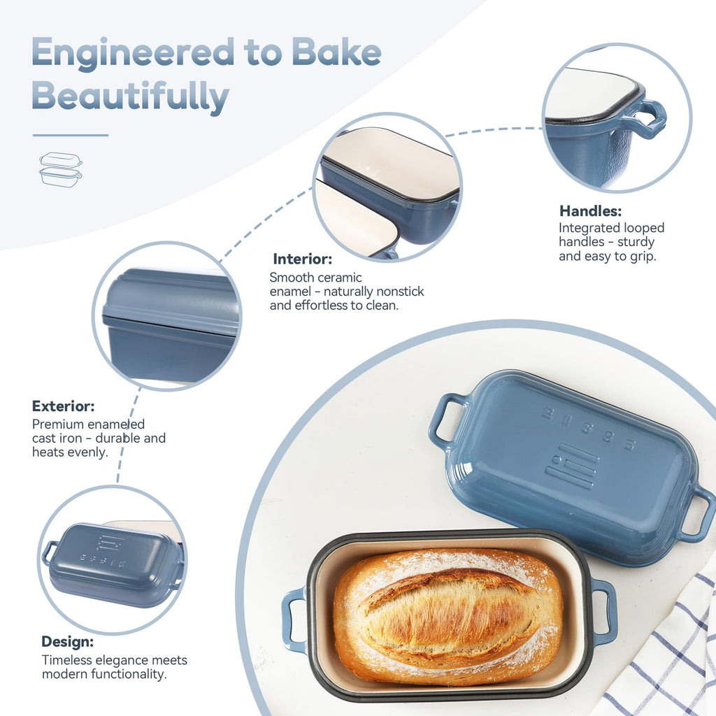 Dutch Oven for Sourdough Bread Baking, Enameled Cast Iron Dutch Oven Pot with Lid, 10×6 Bread Loaf Pans with Lid made
