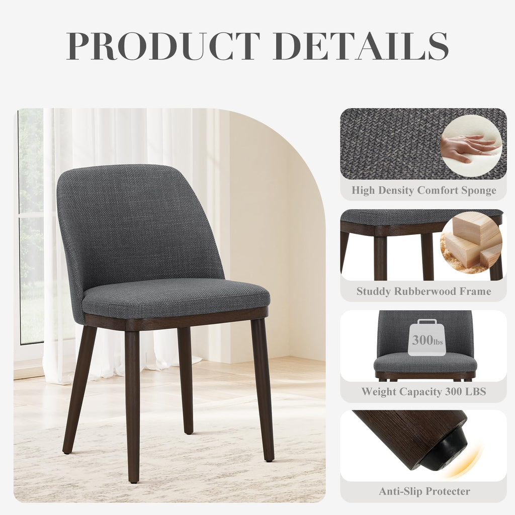 Upholstered Dining Chairs Set of 2, Modern Kitchen Chairs with Back, Fabric Side Chair with Wood Legs Restaurant