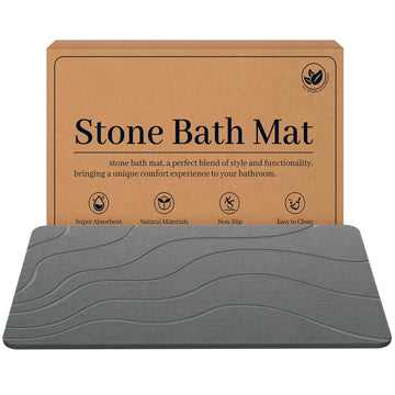 Stone Bath Mat Diatomaceous Earth Non-Slip Shower Mat Super Absorbent Grey