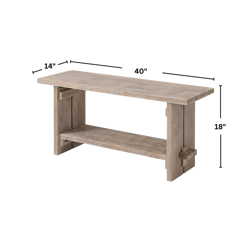 Bethel Rustic Solid Wood Entryway Bench with Shelf, Driftwood