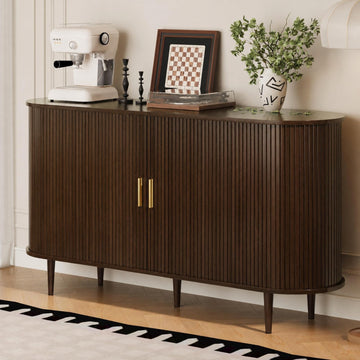 Sideboard Buffet Cabinet with Storage, Mid Century Modern Fluted Accent Coffee Bar Console Table, Tambour Sliding
