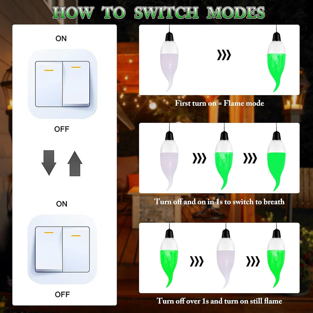 E12 LED Flickering Candelabra Flame Effect Light Bulbs - Green