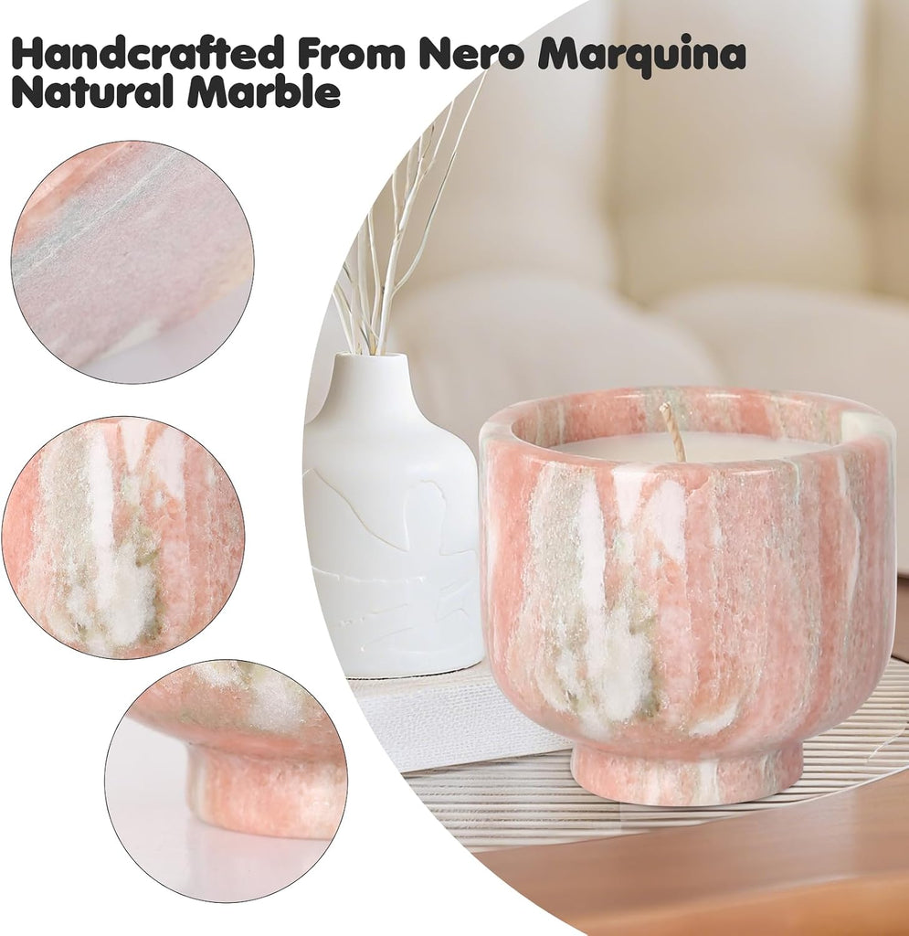 Natural Stone Candle | Handcrafted Red Marble Container | Warm Glow Home Decor | Soy Wax | Non Toxic, Cotton Wicks