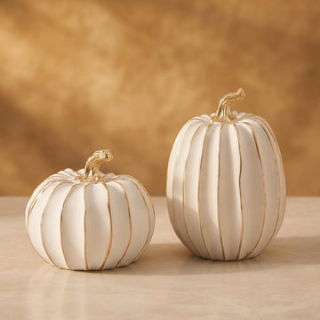 Fall Pumpkin Decor, 2Pcs Resin Thanksgiving Fake Pumpkin Figurines