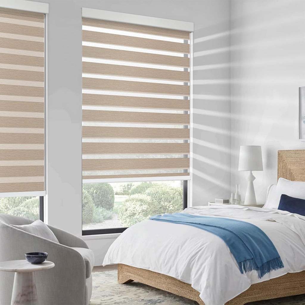 Motorized Zebra Blinds Custom Size Smart Dual Layer Shades for Windows with Remote | Assembled in USA | Electric Day