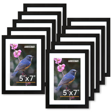 5x7 Picture Frame Set of 10, Photo Frame Bulk with HD Plexiglass, Display Pictures 4x6 with Mat or 5x7 Without Mat