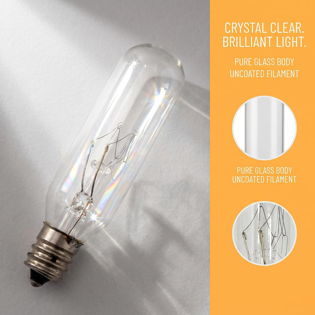 8 Pack T6 Tubular 15W Incandescent Bulb, E12 Candelabra, Warm White